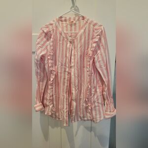 Pink and White Striped Button-Up Shirt